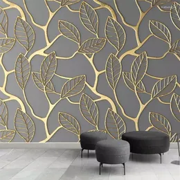 Bakgrunder Anpassade PO Wallpaper för väggar 3D Stereoskopiska gyllene träd lämnar vardagsrum TV bakgrund Vägg MAURKREATT PAPPER 3D290D