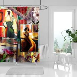 Tidningsmålning textur duschgardin badrum duschdraperi med krok vattentät polyester tyg tryck dekor