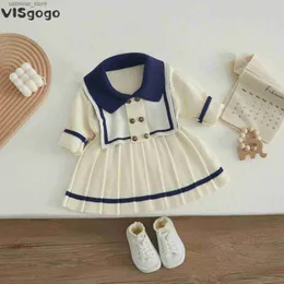 Mädchenkleider Visgogo Baby Girls Falten Strickpullover Kleid Kontrast Farbe Langarm Seglerkragen Kleid Kleinkind Herbst Winter Kleidung L47