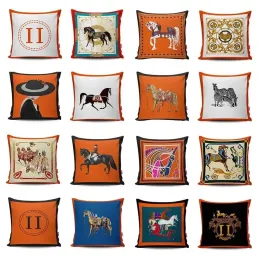 45 * 45cm designer pillowcase orange series cushion cover horse flower printed pillowcase home chair sofa decoration square pillowcase