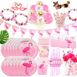 Fengrise Hawaii Party Luau Pink Flamingo Decoração Decoração Placa Placa Copo Partimento de Aniversário de Abaçolas Verão Hawaii Hawaiian Party Supplies