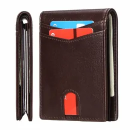 męski mini portfel oryginalny skórzany portfel RFID blokowanie anty-kradzież Busin ultra-cienki mey clip-hide cow-karta torba G7ZB#