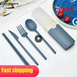 Dinnerware Sets 1/2PCS Wheat Straw Cutlery Set Spoon Fork Chopsticks With Storage Box Portable Tableware Travel Camping Picnic Eco-friendly