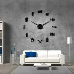 Strażak DIY Giant Wall Clock Straż Pożarna Zegarek Zegarek ze zegarem z strażacką ratowniczą