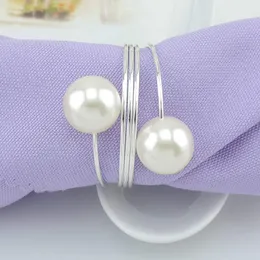 12 Pcs Pearl Napkin Buckle Hoop Napkin Rings Circle Serviette Holder for Wedding Hotel Supplies Table Decoration,Silver