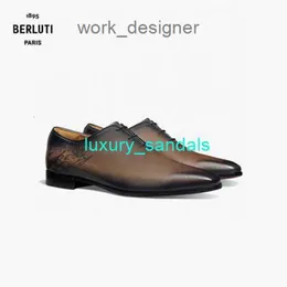 BERLUTI Mens Dress Shoes Leather Oxfords Shoes Berluti Spring and Summer Alessandro Demesure Neo Leather Oxford Shoes Nero Legno 070 HBGX KFZO