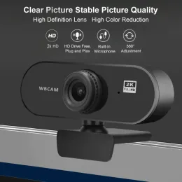 Webcams 180 Grad Rotatable 2.0 HD Webcam 2K USB Live -Kamera mit Rauschreduktion Mikrofon Office Meeting Videokonferenzkamera
