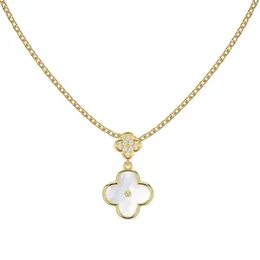 Pendant Necklaces Real S925 Silver Clover Necklace Women White Fritillaria Pendant Collar Chain Female Shiny 5A Zircon Luxury Jewelry Girl Gift 240410