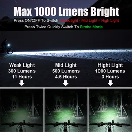 Flashlight Anti Glare Newboler per biciclette da 1000 lumen Bike Light 4800Mah USB POTENTE POTENZA POUPPO PIOUPA
