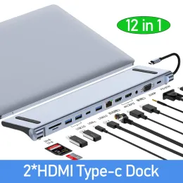 Stationer MST HUB USB C Docking Station 2x HDMI för bärbara tillbehör MacBook Pro Air Mac HP Dell XPS Lenovo Asus Thunderbolt Dock HD