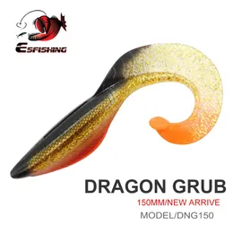 ESfishing große weiche Köder Dragon Grub 150 mm Silikon Single Tail Pike Pesca Isca Künstliche Fischereiköder angreifen 240401