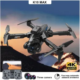 Droni K10MAX GPS Drone 4K HD Tre fotocamera Photografia aerea professionale DRON DRON 360 ° Evitamento Drone con Quadcopter pieghevole della fotocamera