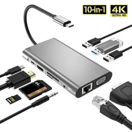 HUBS 10in1 USB C HUB TYPEC SD TF GIGABIT ETHERNET 4K HDMICINCIPATIBLE ADAPTER لجهاز الكمبيوتر المحمول MacBook Air M1 ipad