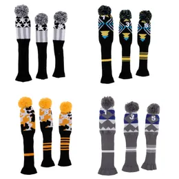 3st/set Golf Club Knit Head Covers Headcovers Vintange Long Neck Pom Pom Sock täcker 1-3-5 för förare Woods