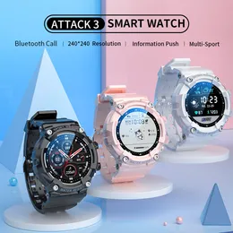 Sport Smart Watch Man Woman Lokmat Attack 3 Bluetooth Call hjärtfrekvensmonitor Pekskärm Pink Smartwatches för Android iOS Ny