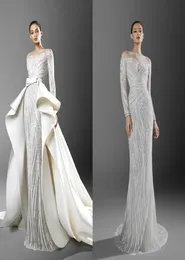 2021年Zuhair Murad Murad Mermaid Wedding Dresses with Tachable Train Sheer Neck Long SleeveアップリケBridal Gowns Plus Size Wedding Dr7241193