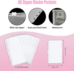 A6 PU Leather Notebook Binder Budget Planner, 8 Binder Pockets,Expense Budget Sheets,Sticker Label, Cash Envelopes for Budgeting