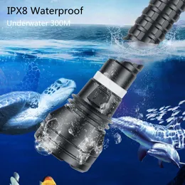 30000LM IPX8 Lanterna de mergulho à prova d'água XHP70.2 LED LED Lâmpada de mergulho Profissional Scuba Tocha de mergulho Spearfishing subaquática Lanterna