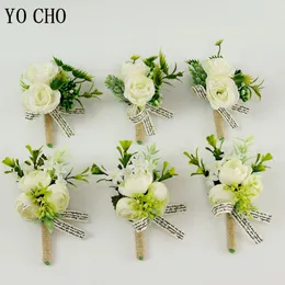 Yo Cho Silk Rose Flowers Wedding Corsage and Boutonniere Groomsmen Wrist Armband Brides Textes Brosch för Wedding Prom Pary Dress