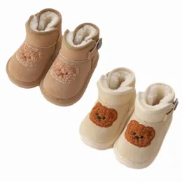 부츠 2023 New Children Snow Boots 만화 곰 자수 두꺼운 양털 부츠 소년 소녀 유아 신발 패션 한국 어린이 부츠