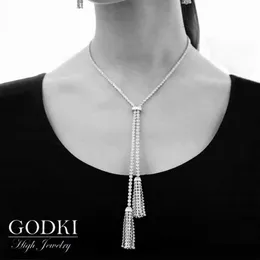 GODKI design zirconia long tassel pendant necklace for women party wedding Cstar Yashow Jewelry Coat Sweater chaiN 201104244R