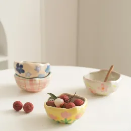 Creative Hand Pinched Irregular Ceramic Bowl Ins Style Girl Heart Lovely Dessert Yogurt Bowl Breakfast Oatmeal Bird's Nest Bowl