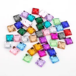 10mm 100pcs square with two holes Glitter Crysta Sew On Rhinestone Acrylic Flatback Sewing Beads For DIY Garment Jewelry