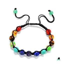 Beaded New 8mm Chakra Beads Armband Justerbart flätat rep läkande turkosa armband för män Kvinnor Reiki bönstenar arm manschett dr dhr3x