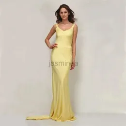 Urban Sexy Dresses Yellow Mermaid V-Neck Prom Dresses Backeless Sleeveless Floor-Length Long Train Simple Evening Gown For Women Robes De Soire 24410