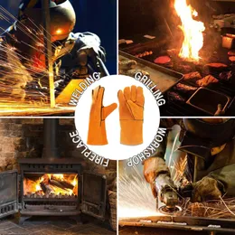 Leather Forge Welding Gloves, Heat/Fire Resistant,Mitts for BBQ,Oven,Grill,Fireplace,Tig,Mig,Baking,Furnace,Stove,Pot Holder etc