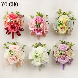 Yo Cho Chole Bridesmaid Corsage Girl Girl Bracciale Artificiale Silk Rose Flower Groom Boutonniere Buttonhole Men Wedding Boutonnierere