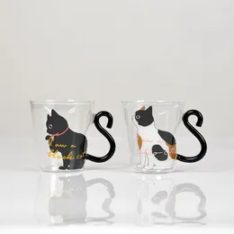 250 ml süße schwarze Katzenglas Kaffeetasse Set Handgrip tierische Milch Wassersaft Tassen Teebecher Japanischer Stil Kawaii Geschenk Home