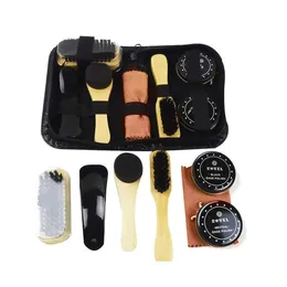 Shoe Shine Care Kit Professional Wooden Cleaning Shoe Brush Leather Polish Tool Acessórios de limpeza doméstica com bolsa portátil