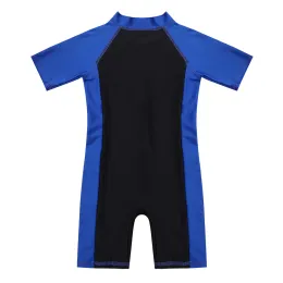 Children's Short Sleeves Bodysuit, Kids Swimwear, Boys, Girls, Kids Swimwear, Zippered, Unitard, Bathing Suit