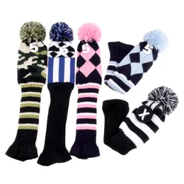 3pcs/set pom pom golf hibrid kulüp kafası Yumuşak Yün Örme Golf Headcover 1 adet sürücü için 2pcs fairway woods için 5 renk