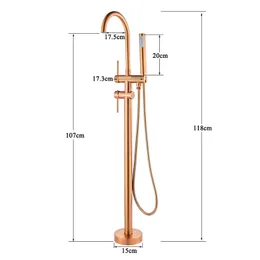 Rozin Rose Golden Floor Mounted BathTub Faucet fristående badrumskran med handskår golvmonterad varm kallt vattenblandare kran