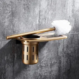 Portador de escova de vaso sanitário de alumínio/unhas montadas na parede do conjunto de rack perfuradas com banheiro prateleira de agente de ferramenta limpa Antiga/preto