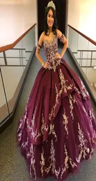 Burgundy Ball Grow Virts Quinceanera Dresses Sweet Heart Hearts Beads Long Solial Prom Party Party for Sweet 16 Vestidos de Quinceane9482732