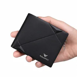 Williampolo Herren Brieftasche Echtes Leder Mini Geldbörse Freigelegte Design BIFOLD MALS Wallet Luxus Marke Kurzschlug Slim Wallet Q55H#