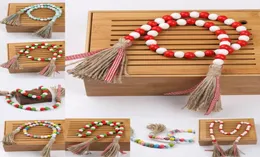 Натуральная деревянная цепь бусинок с кисточкой настенной декор гирлянда домашний декор