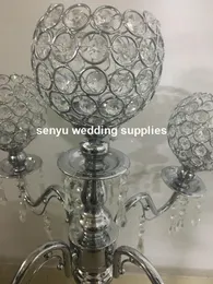 Cerimônia de casamento de novo estilo Crystal 5 Arm Candelabra Glass Cylinder Veller Holder senyu0719