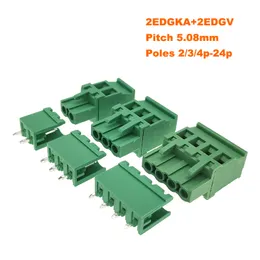 5Sets Pitch 5.08mm Screw Plug-in PCB Terminal Block 2EDGKA 2EDGV 2P 3P 4P Straight Pin Male/female Pluggable Connector 300V 15A