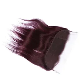 Pure Color 99j Wine Red Straight 134 Lace Frontal Closure Bleached Knots With Baby Hair Burgundy Lace Frontals For Woma4227018