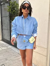 TRAF Woman 2 Pieces Sets Fashion Stripe Shirts Top Casual Shorts Sets Summer 2024 Women Suit Two Piece Set Womens Outfits 240410