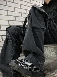 Amerikan Tarzı Yüksek Sokak Multi Cep İş Giyim Kot pençeleri İlkbahar, Sonbahar, Yaz, İnce, Gevşek Düz Bacak Geniş Bacak Erkeklerin Büyüme Pantolon