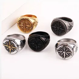 Vintage Stainless Steel Pirate Alphabet Compass Ring Men Women Norse Pirate Sailor Amulet Viking Rings Jewelry For Boyfriend 240322