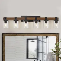 거울 위에 욕실 조명 - 거실, 침실, 부엌을위한 투명한 유리 그늘이있는 6- 빛 소박한 세면대 조명기구