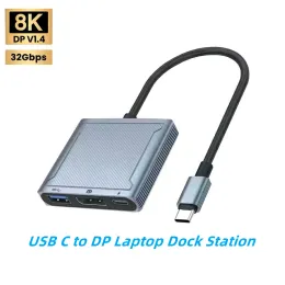 Hubs USB C bis 8K DP Dock Station 3in1 Hub Thunderbolt3/4 Typec to DisplayPort 1.4 PD100W Lade -USB -Adapter für PC -Laptops Monitor