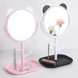 2024 보석 랙 홀더가있는 귀여운 고양이 귀 메이크업 거울 360 ° 회전 테이블 욕실 책상의 대체용 거울을위한 싱크대 기본 사용 1. 귀여운 고양이 귀 거울을 위해