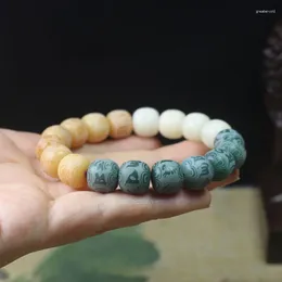 Strang Verwitterung grünes Haut gelber Bodhi Fasssperlen graviert sechs Wörter Armbandhandwerk
